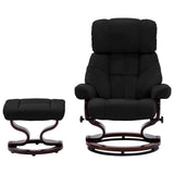 Recliner Chair with Footstool Black Faux Leather and Bentwood - Side View