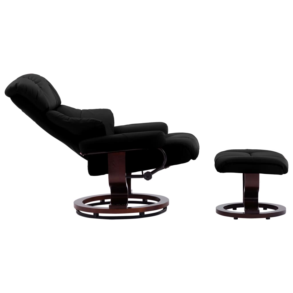 Recliner Chair with Footstool Black Faux Leather and Bentwood