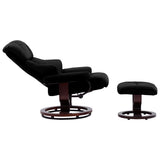 Recliner Chair with Footstool Black Faux Leather and Bentwood