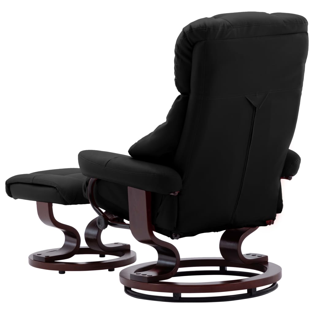 Recliner Chair with Footstool Black Faux Leather and Bentwood