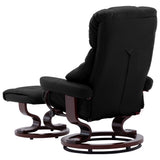 Recliner Chair with Footstool Black Faux Leather and Bentwood - 45-Degree Angle