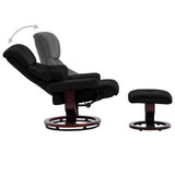 Recliner Chair with Footstool Black Faux Leather and Bentwood