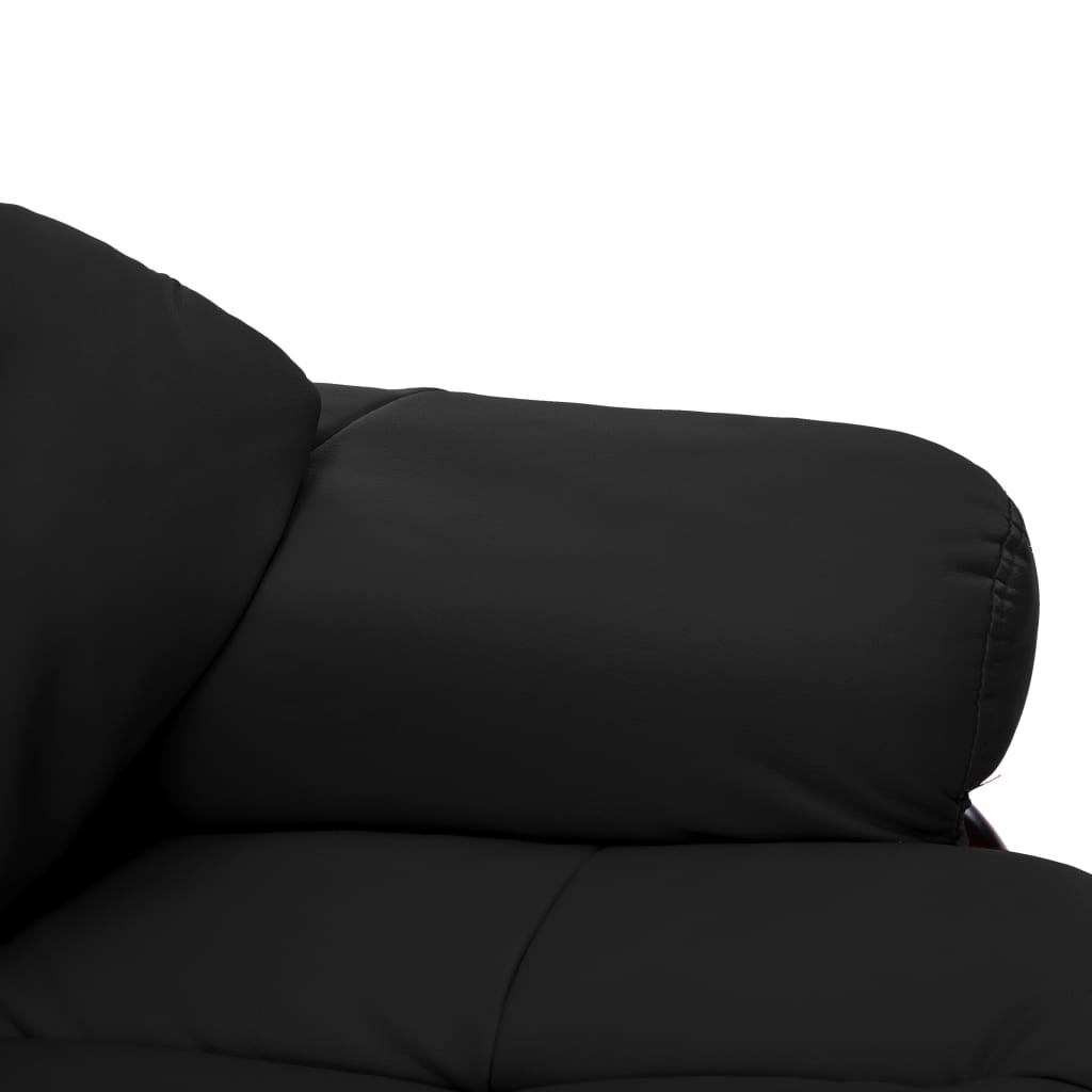 Recliner Chair with Footstool Black Faux Leather and Bentwood