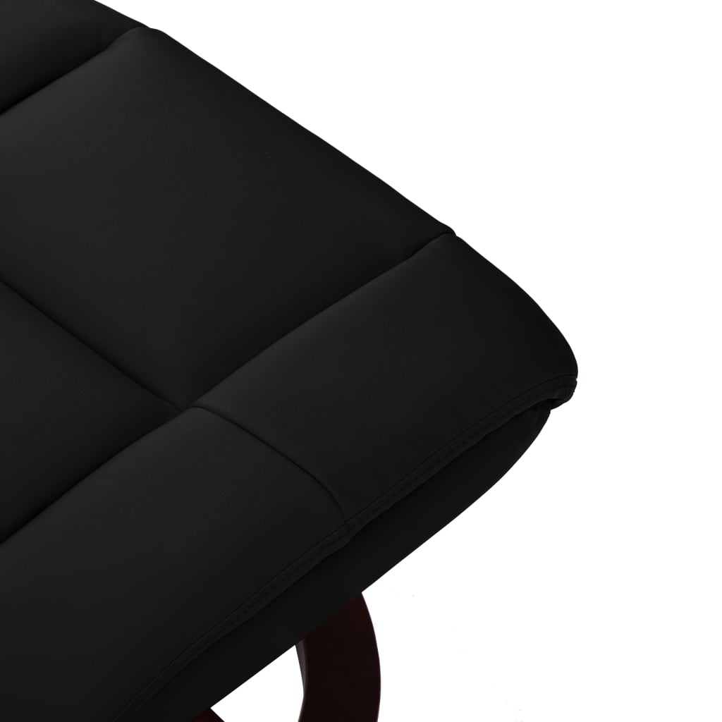 Recliner Chair with Footstool Black Faux Leather and Bentwood