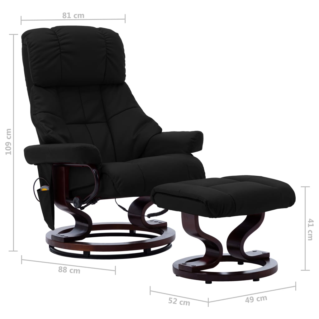 Massage Reclining Chair Black Faux Leather and Bentwood