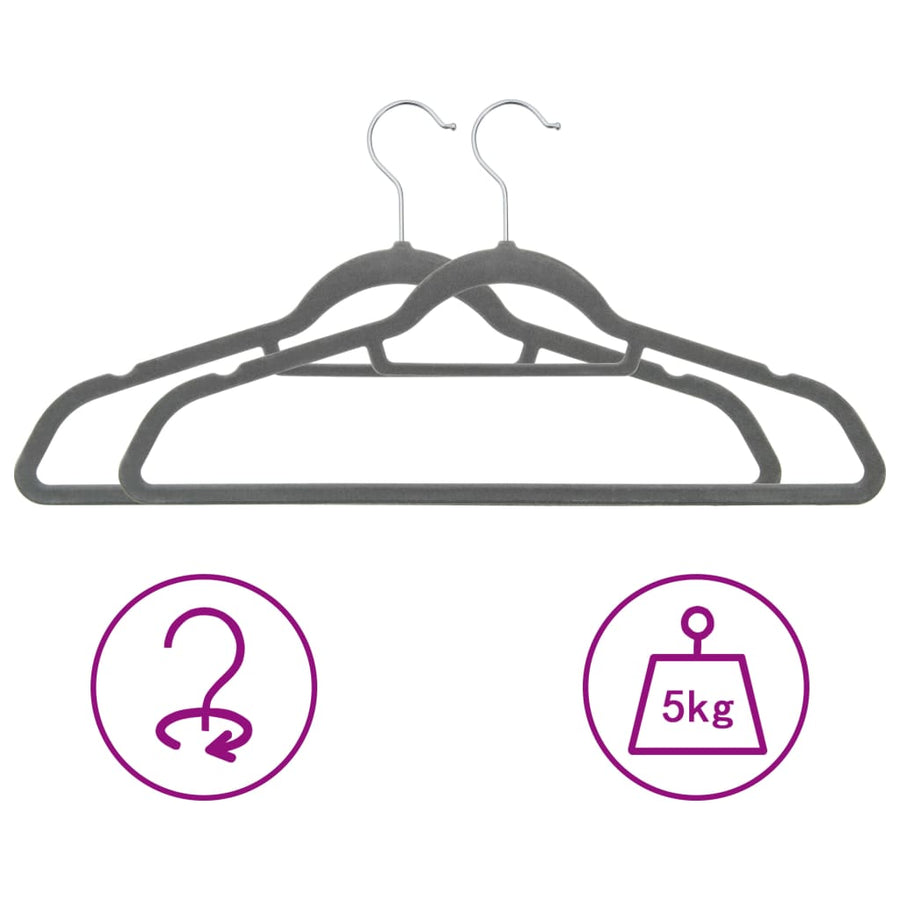 50 pcs Clothes Hanger Set Anti-slip Grey Velvet