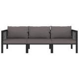 3-Seater Sofa with Cushions Anthracite Poly Rattan - Front View