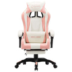 Racing Chair with Footrest Pink and White Faux Leather