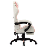 Racing Chair with Footrest Pink and White Faux Leather - Side View