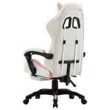 Racing Chair with Footrest Pink and White Faux Leather - 45-Degree Angle