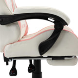 Racing Chair with Footrest Pink and White Faux Leather - Close-Up Angle