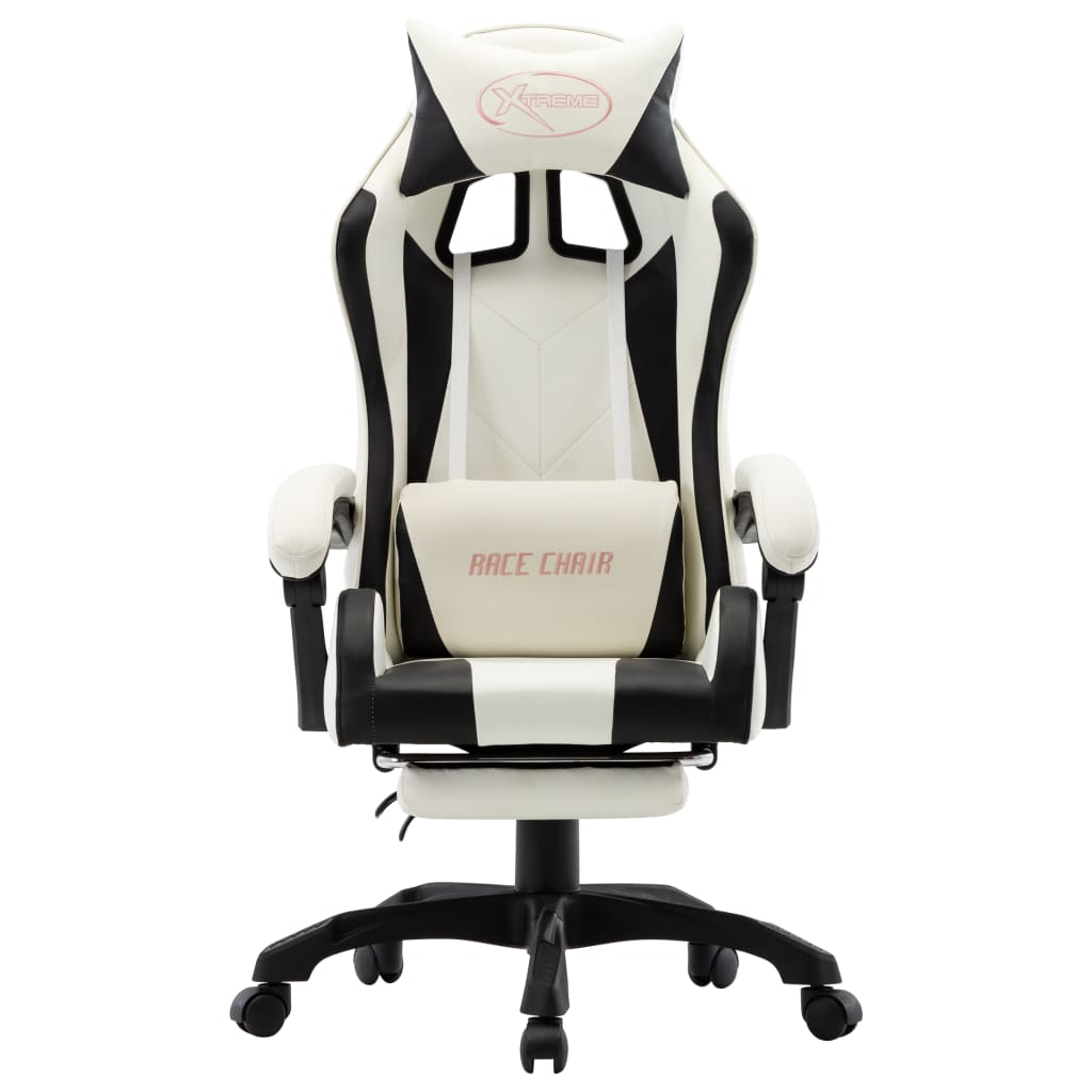 Racing Chair With Footrest Black And White Faux Leather