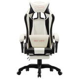 Racing Chair With Footrest Black And White Faux Leather - Front View