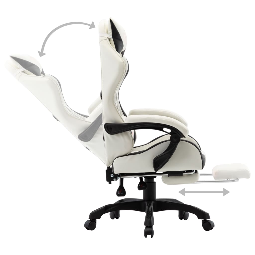 Racing Chair With Footrest Black And White Faux Leather
