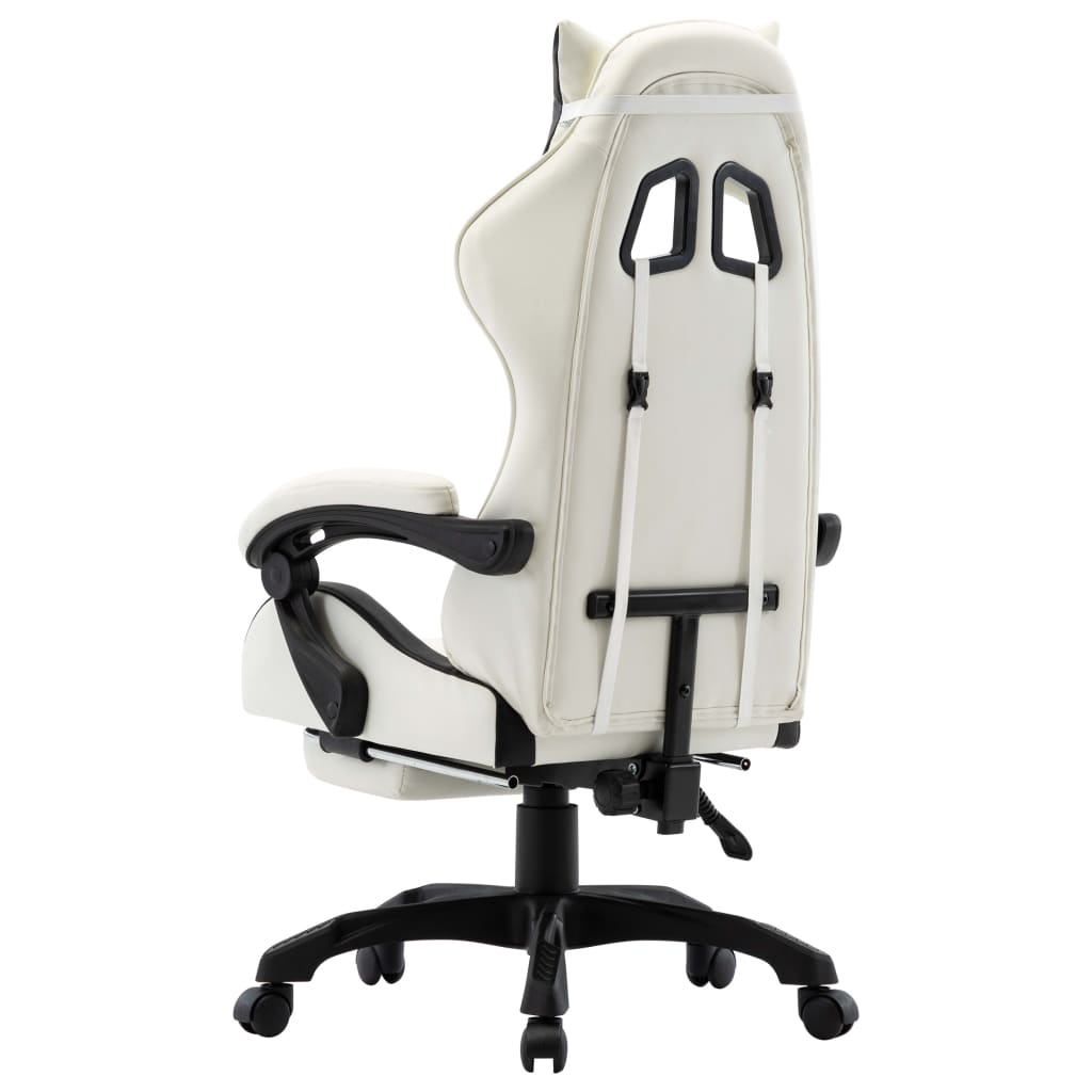 Racing Chair With Footrest Black And White Faux Leather