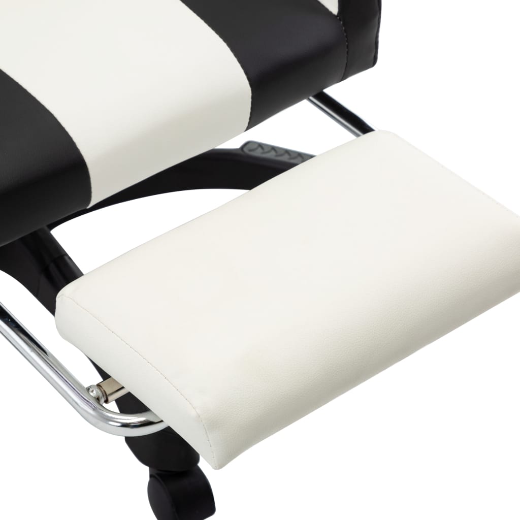 Racing Chair With Footrest Black And White Faux Leather