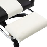 Racing Chair With Footrest Black And White Faux Leather - Rear View