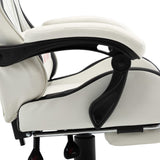 Racing Chair With Footrest Black And White Faux Leather - Close-Up Angle
