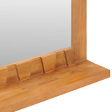 Wall Mirror with Shelf 60x12x40 cm Solid Teak Wood - 45-Degree Angle