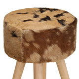 Bar Stools 2 pcs Brown Rough Mango Wood and Real Leather - Side View