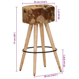 Bar Stools 2 pcs Brown Rough Mango Wood and Real Leather - Close-Up Angle
