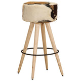 Bar Stools 2 pcs Brown Rough Mango Wood and Real Leather - Extra Image
