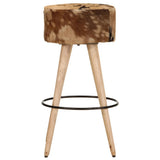Bar Stools 2 pcs Brown Rough Mango Wood and Real Leather - Extra Image