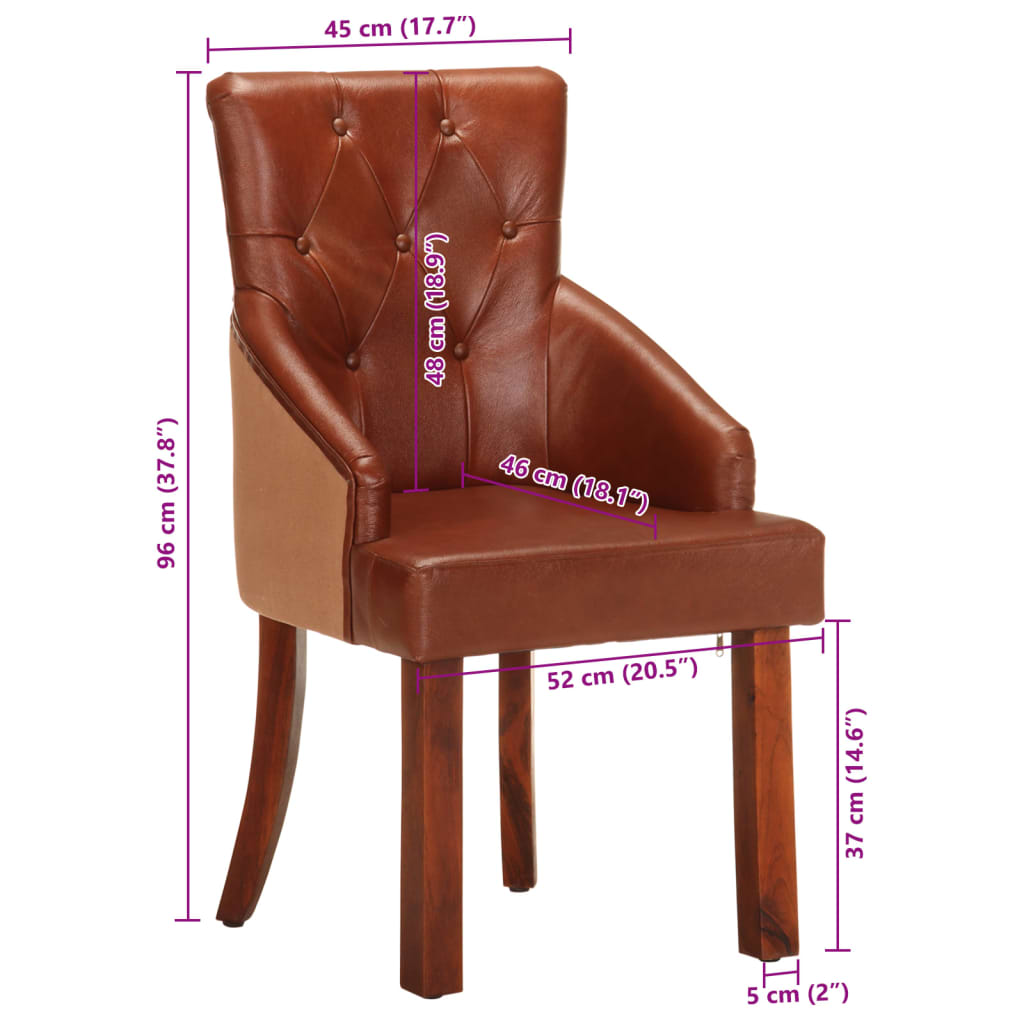 Dining Chairs 2 pcs Brown Real Goat Leather