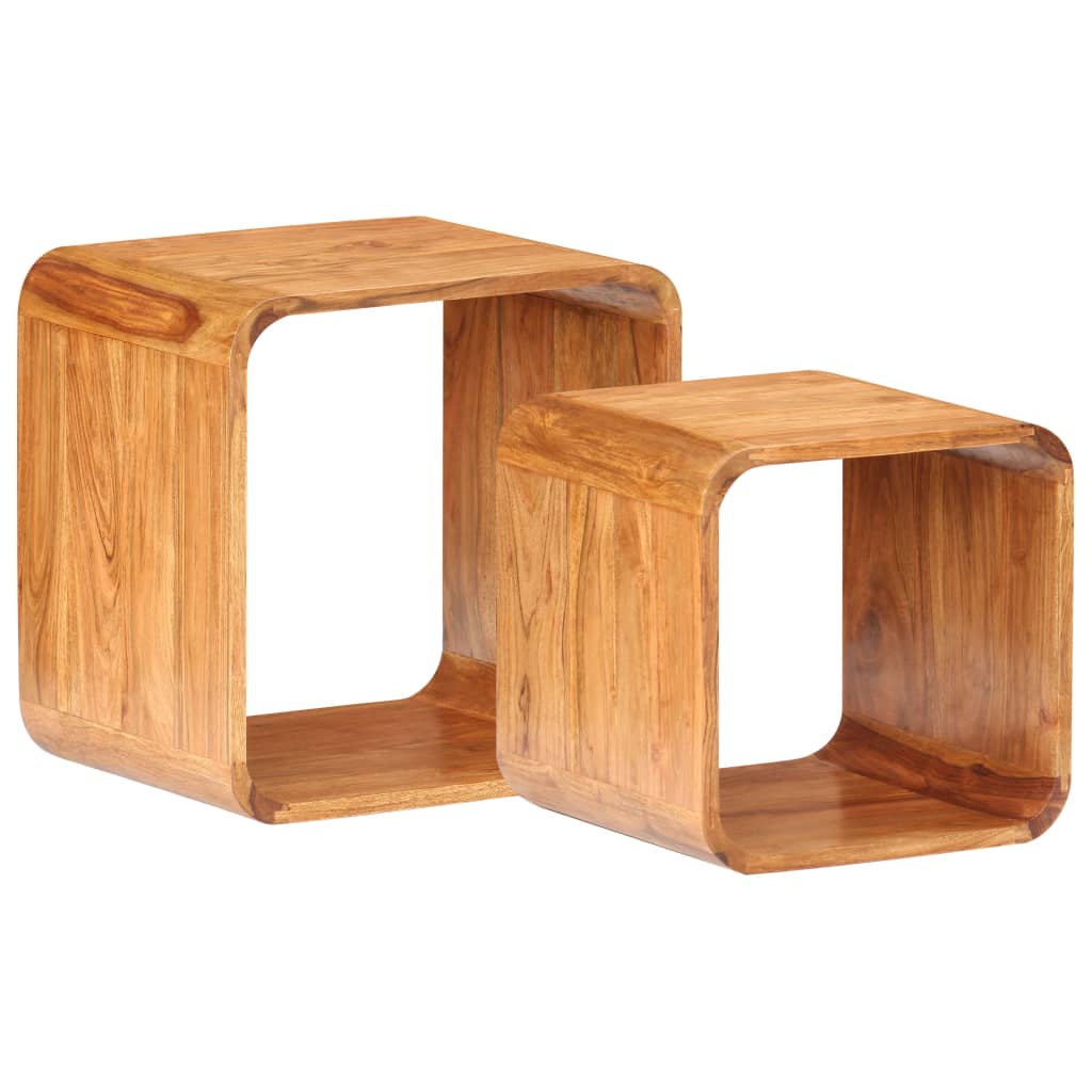 Side Tables 2 pcs Solid Acacia Wood Honey Finish