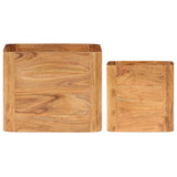 Side Tables 2 pcs Solid Acacia Wood Honey Finish - Side View