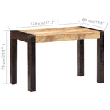 Dining Table 120x60x76 cm Solid Rough Mango Wood - 45-Degree Angle