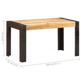 Dining Table 140x70x76 cm Solid Rough Mango Wood - Rear View