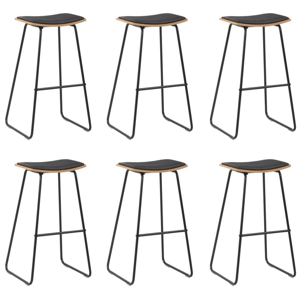 Bar Stools 6 pcs Black Faux Leather