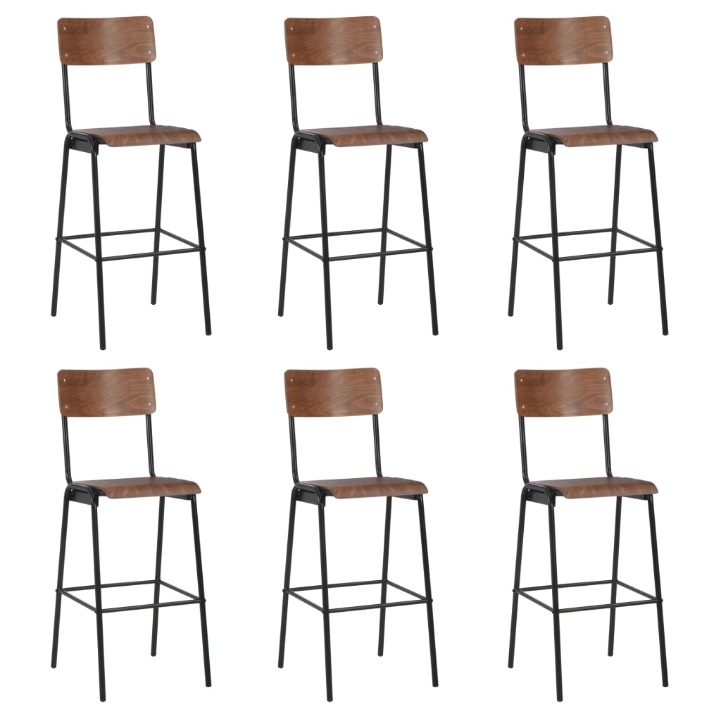 Bar Stools 6 pcs Solid Plywood Steel