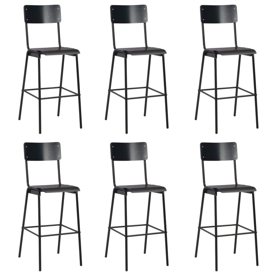 Bar Stools 6 pcs Black Solid Plywood Steel