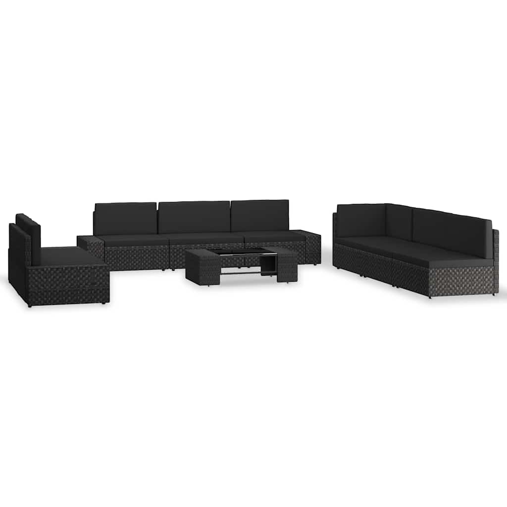 9 Piece Garden Lounge Set Poly Rattan Black