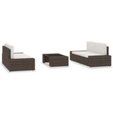 5 Piece Garden Lounge Set Poly Rattan Brown - Front View