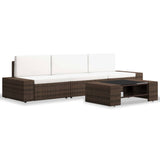 4 Piece Garden Lounge Set Poly Rattan Brown - Front View