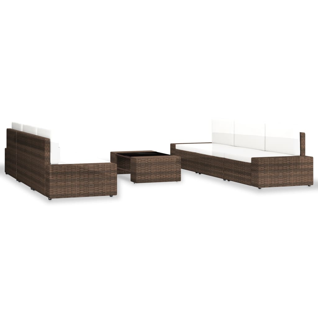 7 Piece Garden Lounge Set Poly Rattan Brown