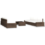 7 Piece Garden Lounge Set Poly Rattan Brown - Front View