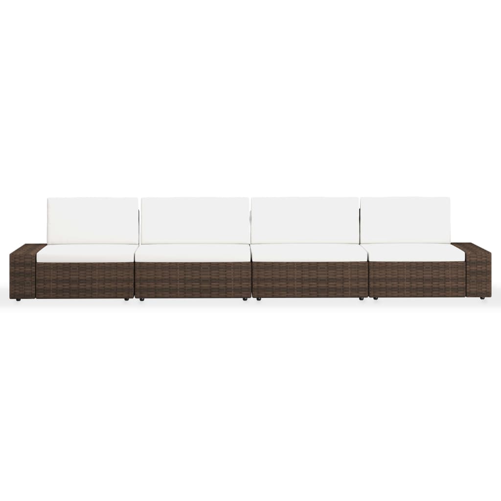 4 Piece Garden Lounge Set Poly Rattan Brown