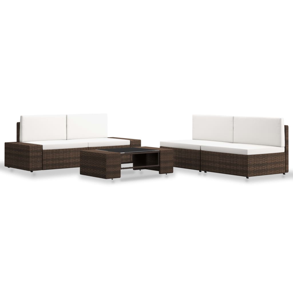 5 Piece Garden Lounge Set Poly Rattan Brown