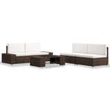 5 Piece Garden Lounge Set Poly Rattan Brown