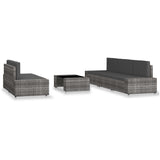 6 Piece Garden Lounge Set Poly Rattan Grey - Front View