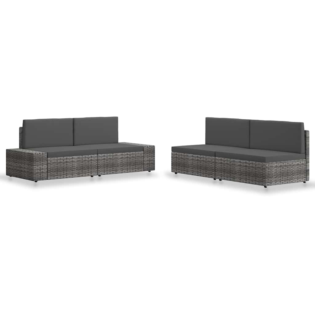 4 Piece Garden Lounge Set Poly Rattan Grey
