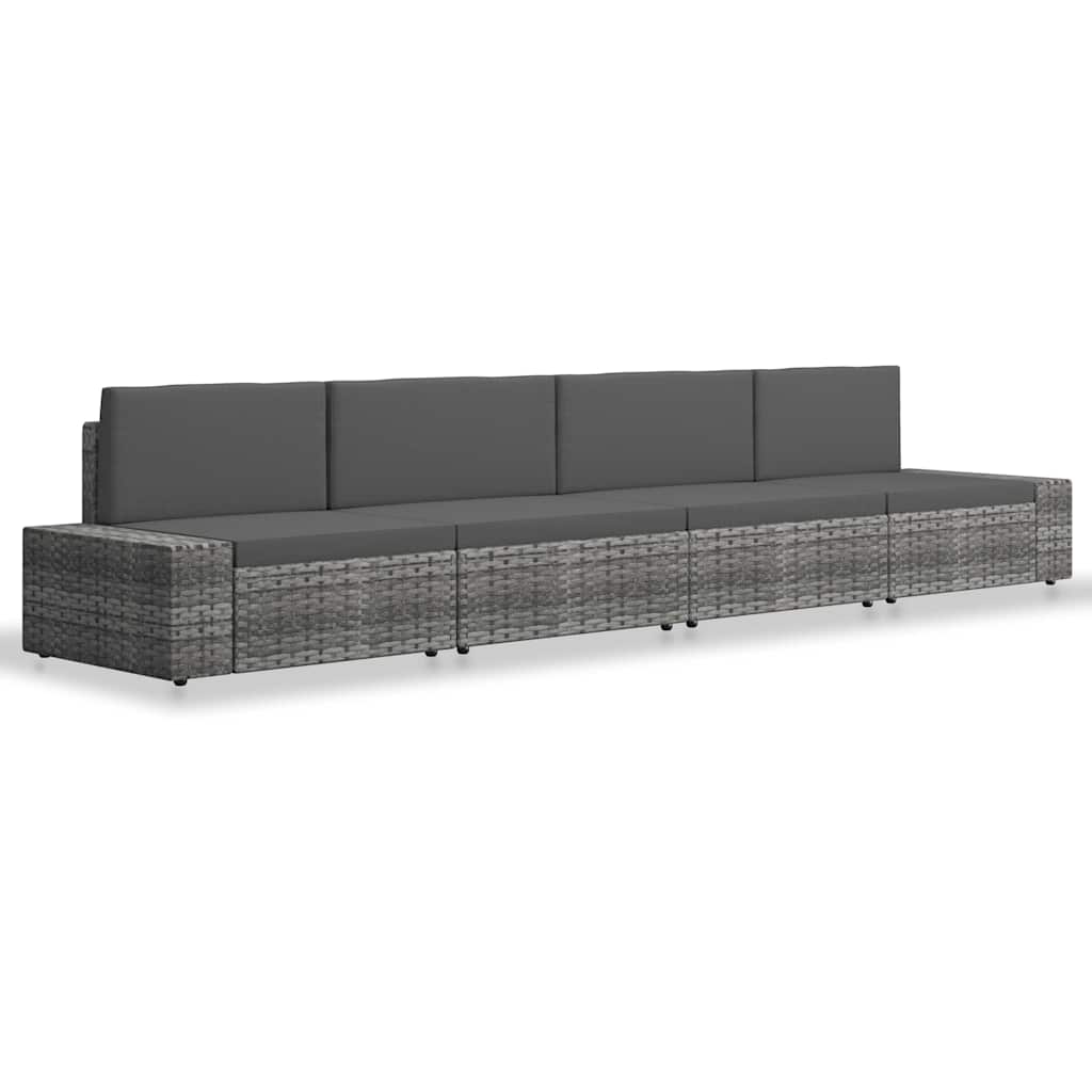 4 Piece Garden Lounge Set Poly Rattan Grey