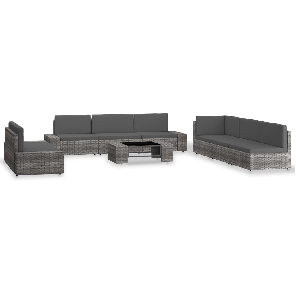 9 Piece Garden Lounge Set Poly Rattan Grey