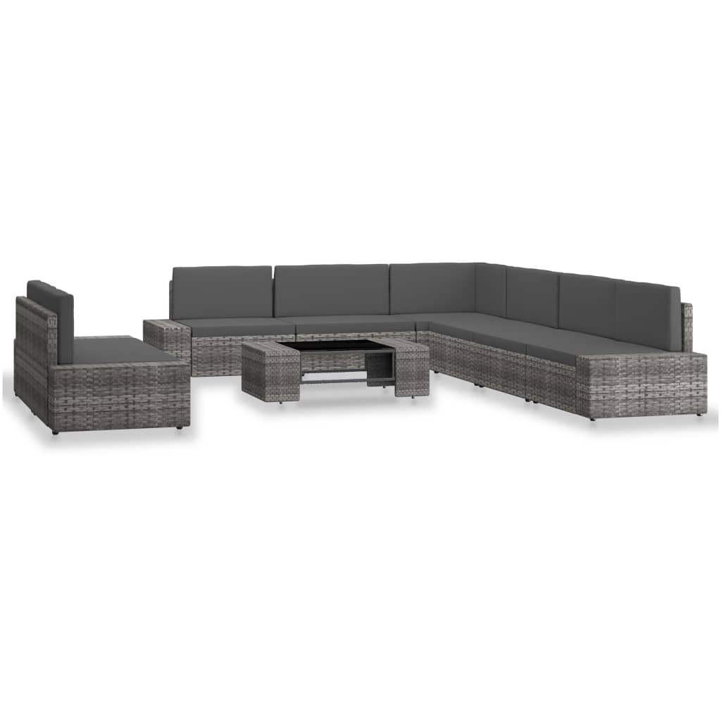 9 Piece Garden Lounge Set Poly Rattan Grey