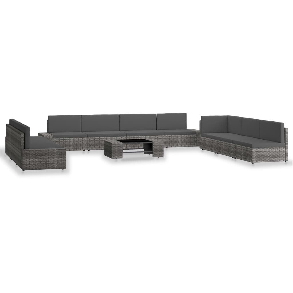 10 Piece Garden Lounge Set Poly Rattan Grey