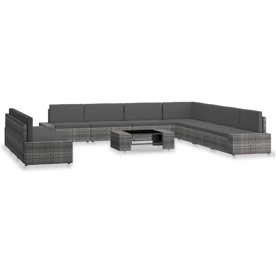 10 Piece Garden Lounge Set Poly Rattan Grey